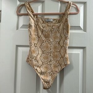 Babaton Nude Snakeskin Bodysuit, Size S